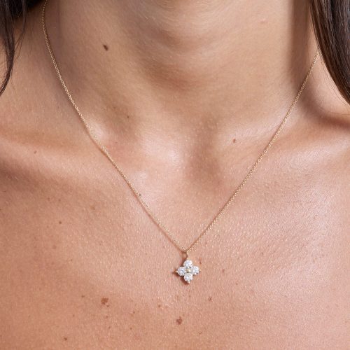 1CTW LUCKIEST CLOVER LAB CREATED DIAMOND NECKLACE ON BODY