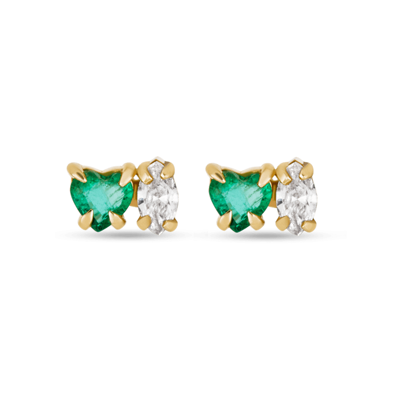 Stone and Strand 10K Yellow Gold Emerald Luxe Studs with White Diamond Front Image