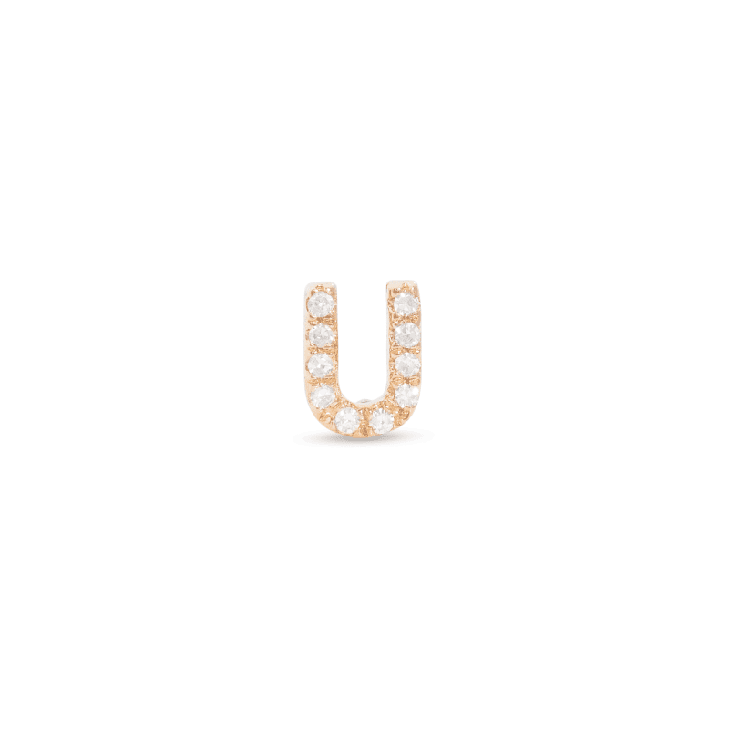 Stone and Strand 14K Yellow Gold All Caps Pave Initial Stud Front U Image