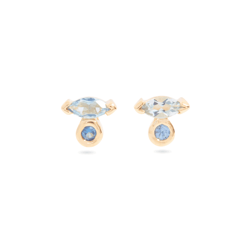 AQUAMARINE AND SAPPHIRE STUDS FRONT