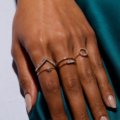 BAGUETTE DIAMOND FLOWER RING ON BODY