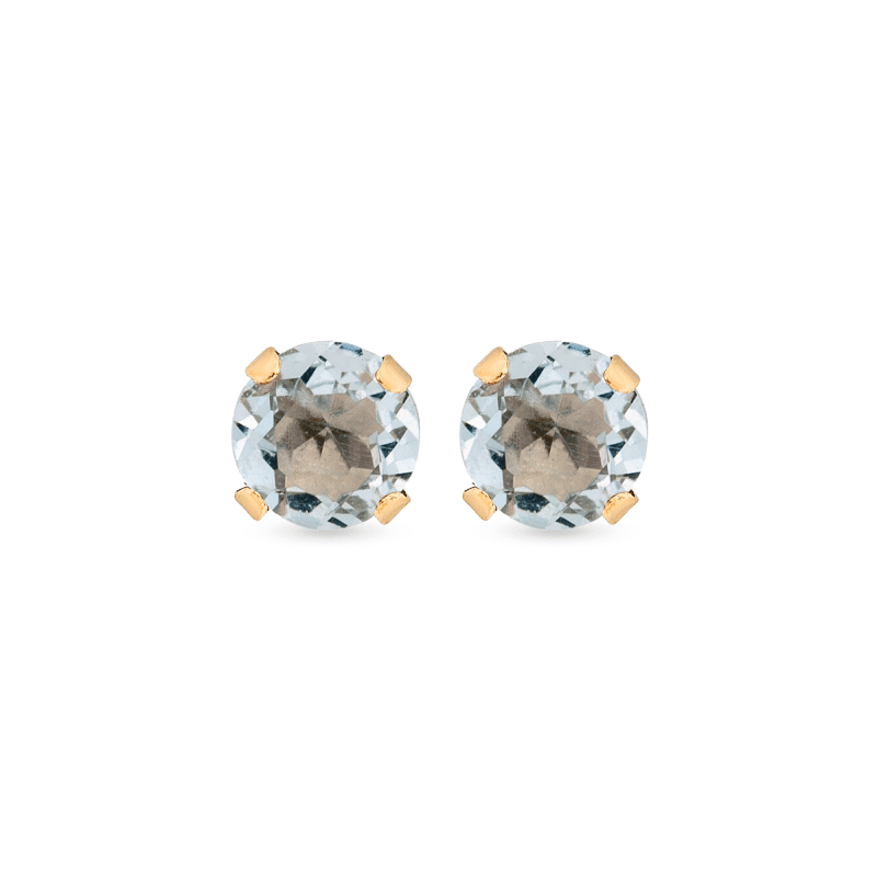 Stone and Strand 14K Yellow Gold Tiny Aquamarine Birthstone Earrings Front Image