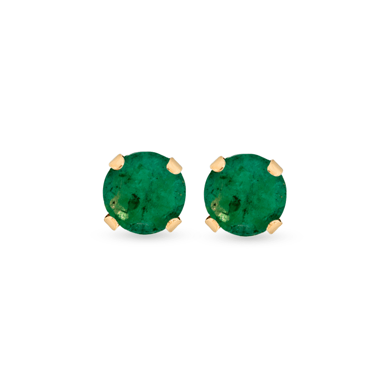 Stone and Strand 14K Yellow Gold Tiny Emerald Birthstone Earrings Front Image