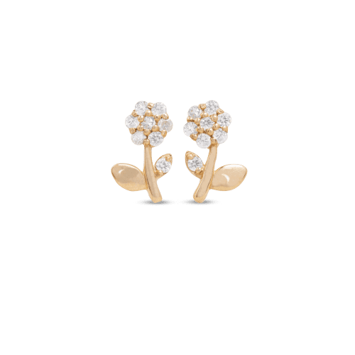 Stone and Strand 14K Yellow Gold Blooming Diamond Flower Studs Front Image