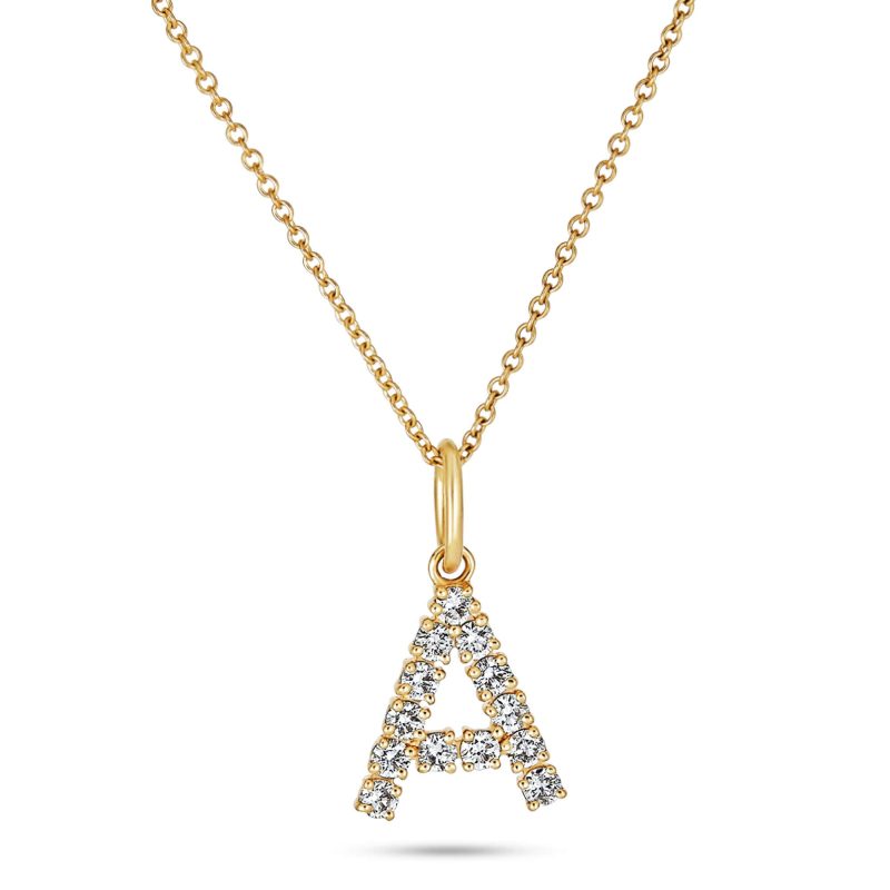 Stone and Strand 14K Yellow Gold Bold Diamond Initial Necklace Close Up Image