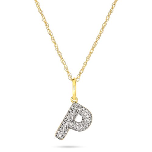 Stone and Strand 10K Yellow Gold Bubble Pave Initial Diamond Necklace Close Up Image