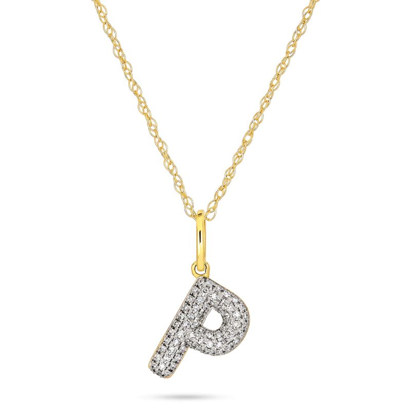 Stone and Strand 10K Yellow Gold Bubble Pave Initial Diamond Necklace Close Up Image