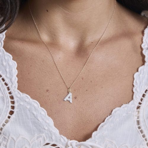 BOLD PAVE INITIAL NECKLACE ON BODY