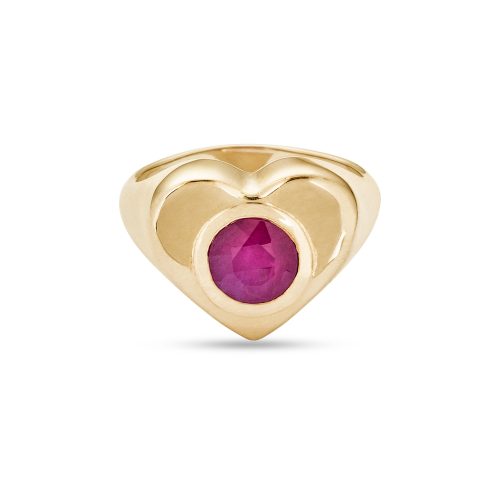 Stone and Strand 14K Yellow Gold Bold Ruby Heart Pinky Signet Ring Front Image