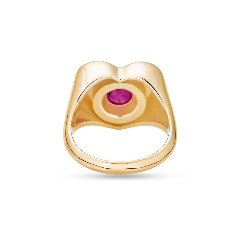 BOLD RUBY HEART PINKY SIGNET RING REAR