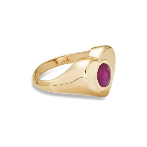 BOLD RUBY HEART PINKY SIGNET RING SIDE