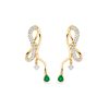 Stone and Strand 14K Yellow Gold Bow Nouveau Diamond and Emerald Gala Earrings Front Image