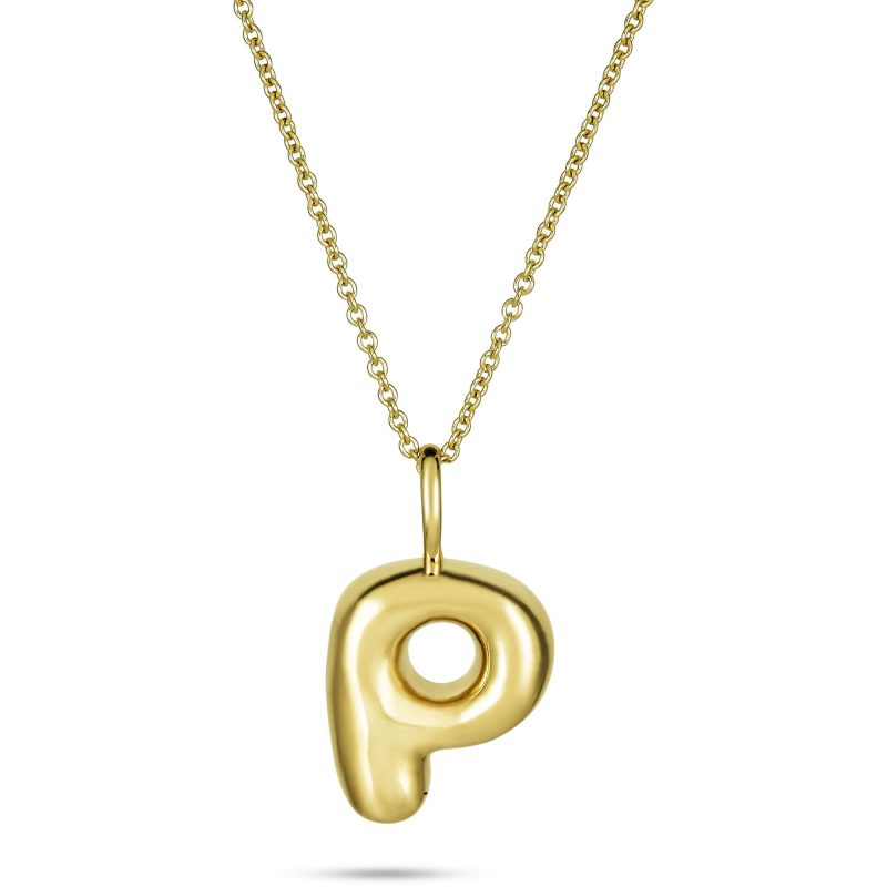 Stone and Strand 14K Yellow Gold Bubble Tea Initial Necklace P Initial Close Up Image