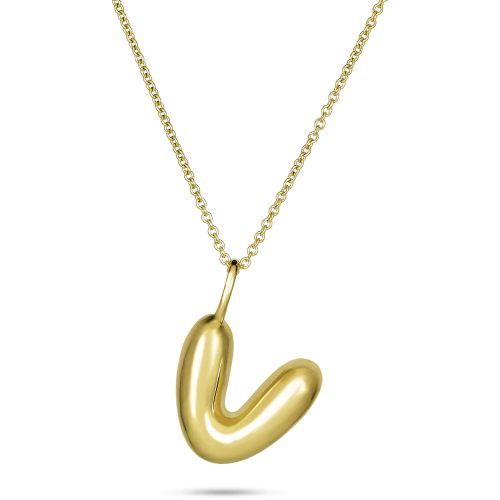 Stone and Strand 14K Yellow Gold Bubble Tea Initial Necklace V Initial Close Up Image