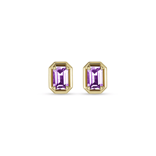 Stone and Strand 14K Yellow Gold Birthstone Emerald Cut Bonbon Studs with Amethyst Front Image