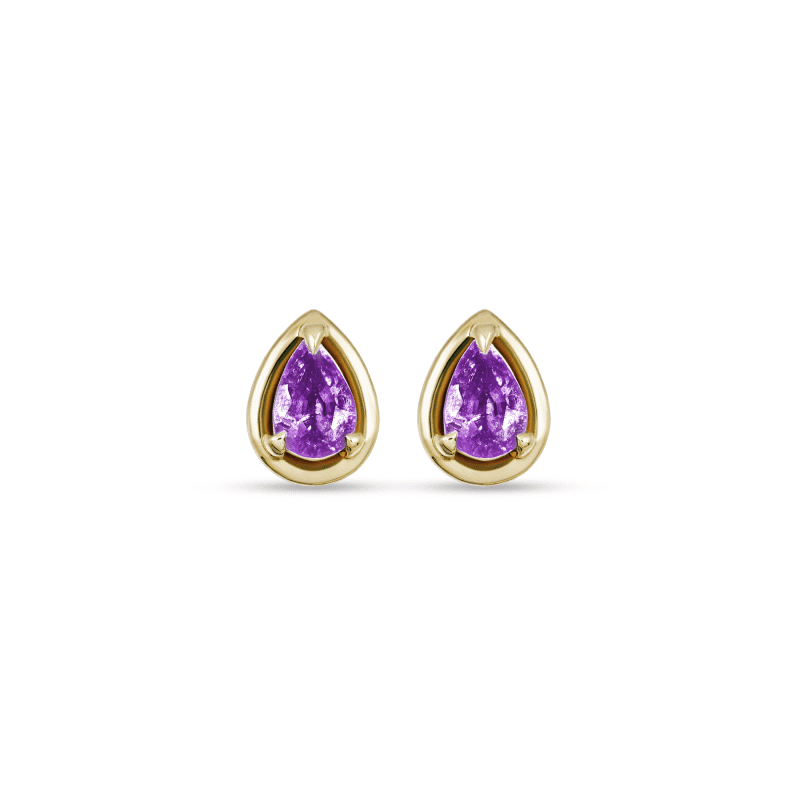 Stone and Strand 14K Yellow Gold Birthstone Pear Bonbon Studs with Amethyst Front Image