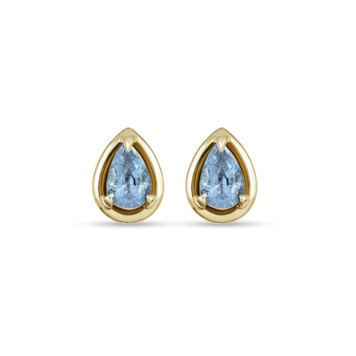 Stone and Strand 14K Yellow Gold Birthstone Pear Bonbon Studs with Aquamarine Front Image