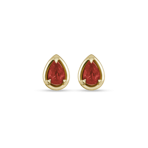 Stone and Strand 14K Yellow Gold Birthstone Pear Bonbon Studs with Garnet Front Image