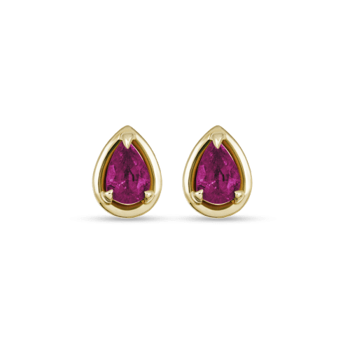 Stone and Strand 14K Yellow Gold Birthstone Pear Bonbon Studs with Ruby Front Image