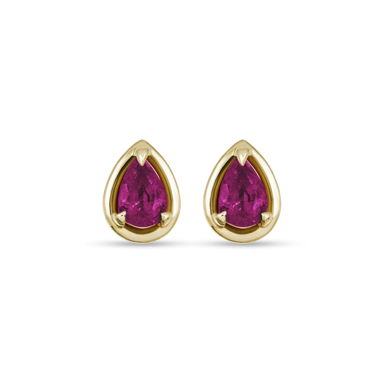 Stone and Strand 14K Yellow Gold Birthstone Pear Bonbon Studs with Ruby Front Image