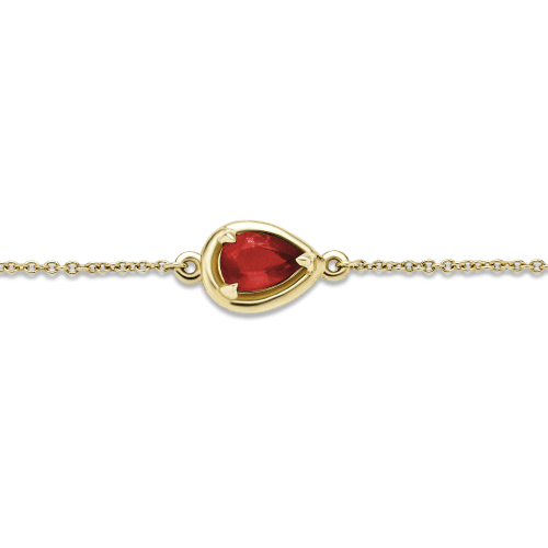 Stone and Strand 14K Yellow Gold Birthstone Pear Cut Bonbon Bracelet with Garnet Close Up Image