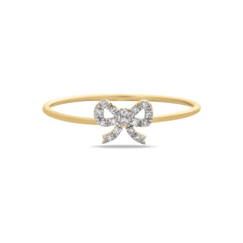 Stone and Strand 10K Yellow Gold Tiny Diamond Bow Ring Front Image