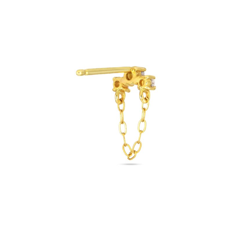 DAINTY DIAMOND TRIO CHAIN STUD REAR