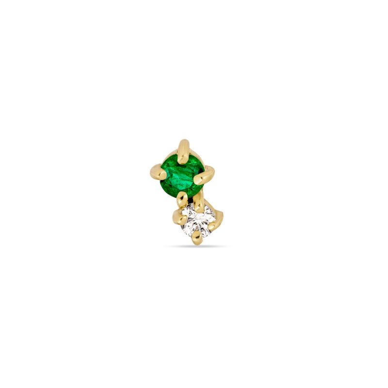 Stone and Strand 14K Yellow Gold Second Hole Green Goddess Diamond and Emerald Buddy Studs Front Single Image