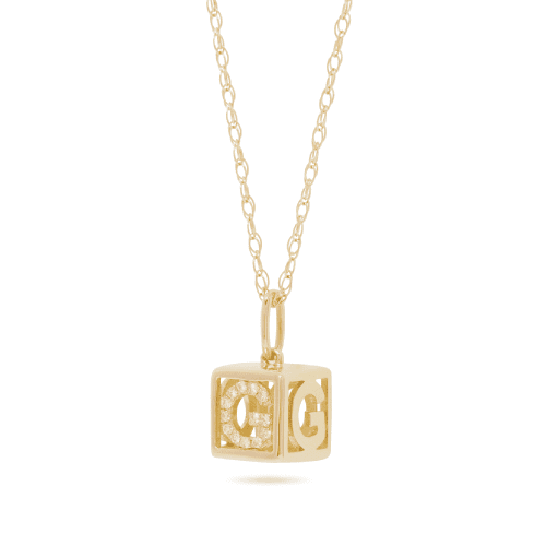 Stone and Strand 10K Yellow Gold Diamond Baby Block Necklace Close Up G Image