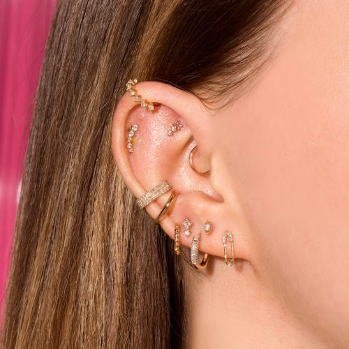 DIAMOND BEAD PIERCING EARRING FULL LOOK