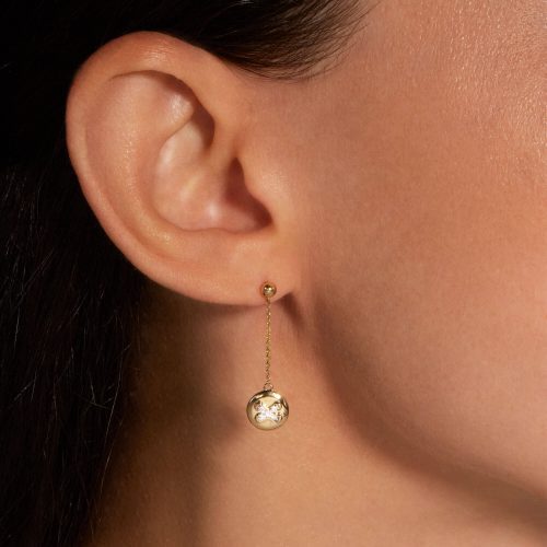 DIAMOND BUTTON DROP EARRINGS ON BODY