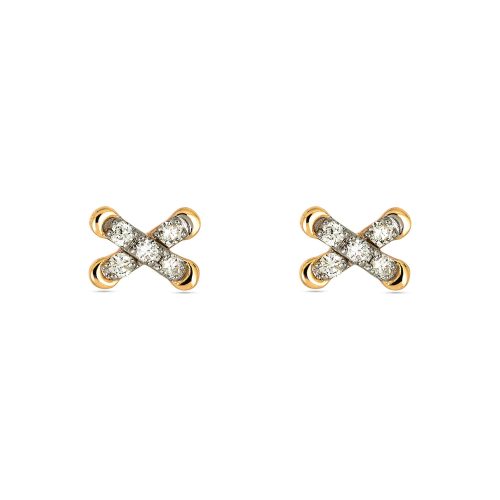 Stone and Strand 14K Yellow Gold Diamond Cross Stitch Studs Front Image