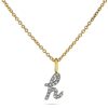 Stone and Strand 14K Yellow Gold Diamond Cursive Initial Necklace Close Up Image