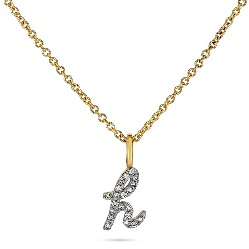 Stone and Strand 14K Yellow Gold Diamond Cursive Initial Necklace Close Up Image