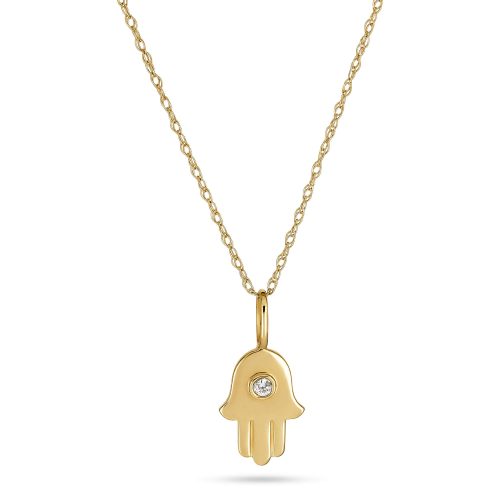 Stone and Strand 10K Yellow Gold Diamond Hamsa Necklace Close Up Image