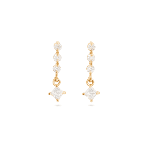 Stone and Strand 10K Yellow Gold Teeny Diamond Line Princess Earrings Front Image