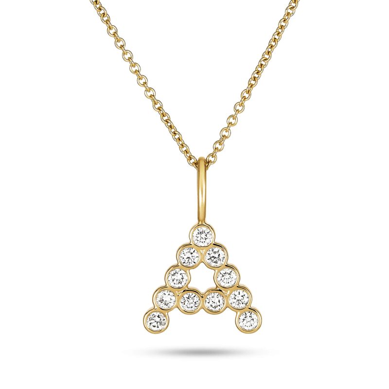 Stone and Strand 14K Yellow Gold Large Diamond Mochi Initial Necklace Close Up Image