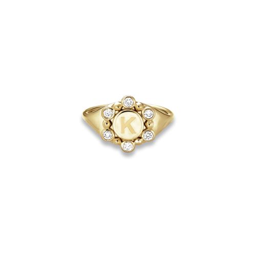 Stone and Strand 10K Yellow Gold Diamond Orbit Pinky Signet Ring Front Image