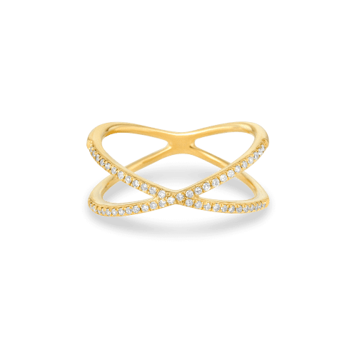 Stone and Strand 10K Yellow Gold Diamond Pave X Ring Front Image