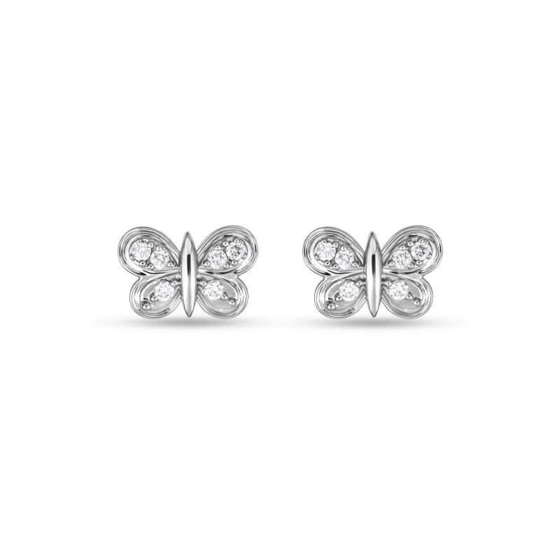 DIAMOND PUFF BUTTERFLY STUDS FRONT