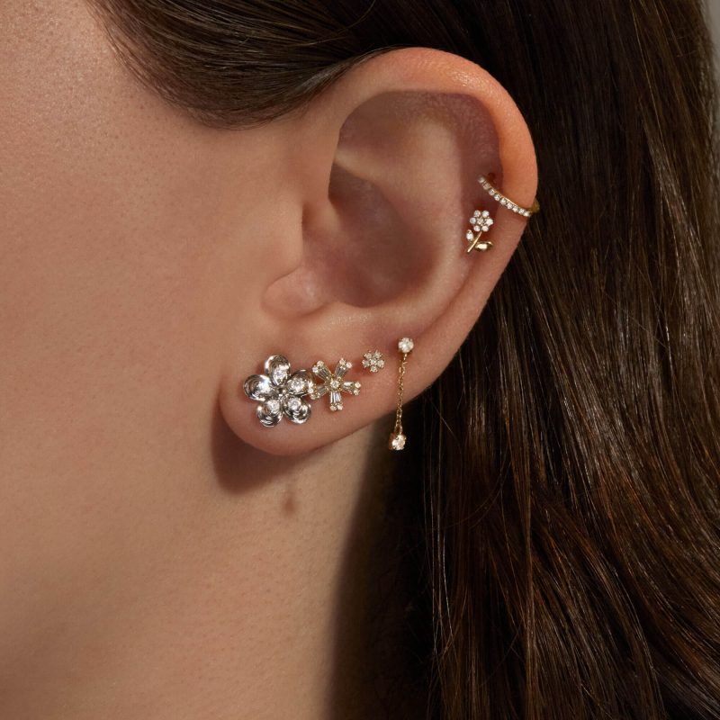 DIAMOND PUFF DAISY STUDS WEAR IT WITH