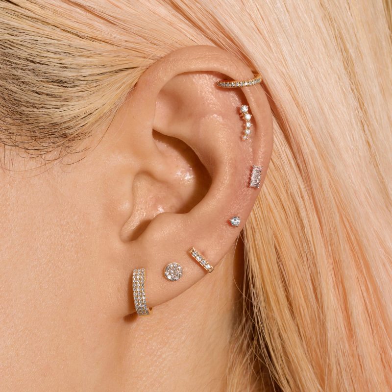 DIAMONDS ON DIAMONDS HUGGIE EARRINGS FULL LOOK 1