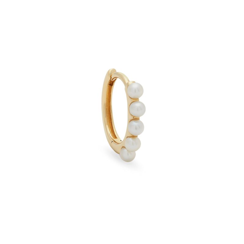 Stone and Strand 14K Yellow Gold Dainty Dive Deep Pearl Huggies Single Front Image