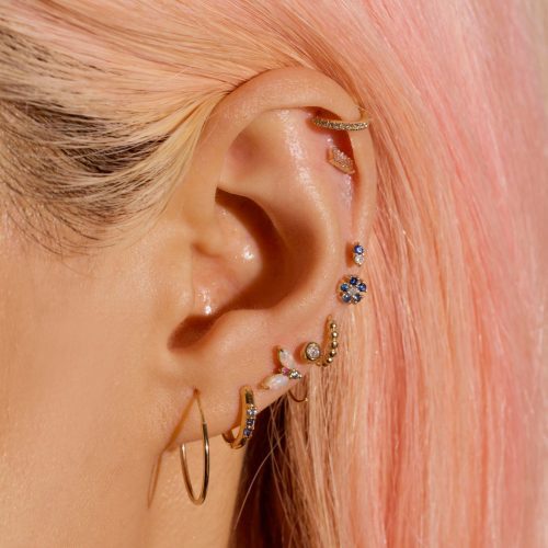 DOUBLE SAPPHIRE PIERCING EARRING WEAR IT WITH