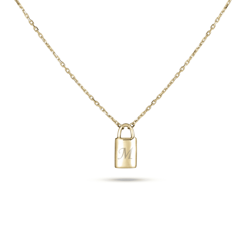 Stone and Strand 14K Yellow Gold Dainty Little Lock Necklace Close Up Image