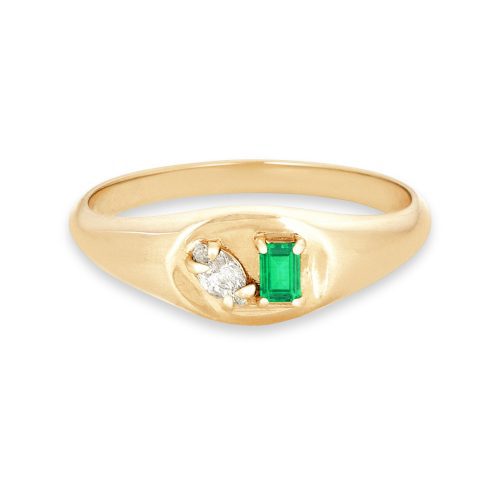 Stone and Strand 10K Yellow Gold Emerald Luxe Pinky Signet Diamond Ring Front Image