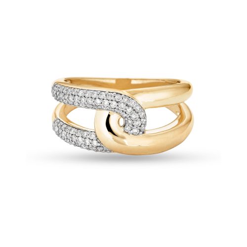 Stone and Strand 10K Yellow Gold Gold and Pave Interlocked Link Ring Front Image