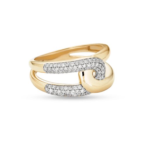 GOLD AND PAVE INTERLOCKED LINK RING SIDE