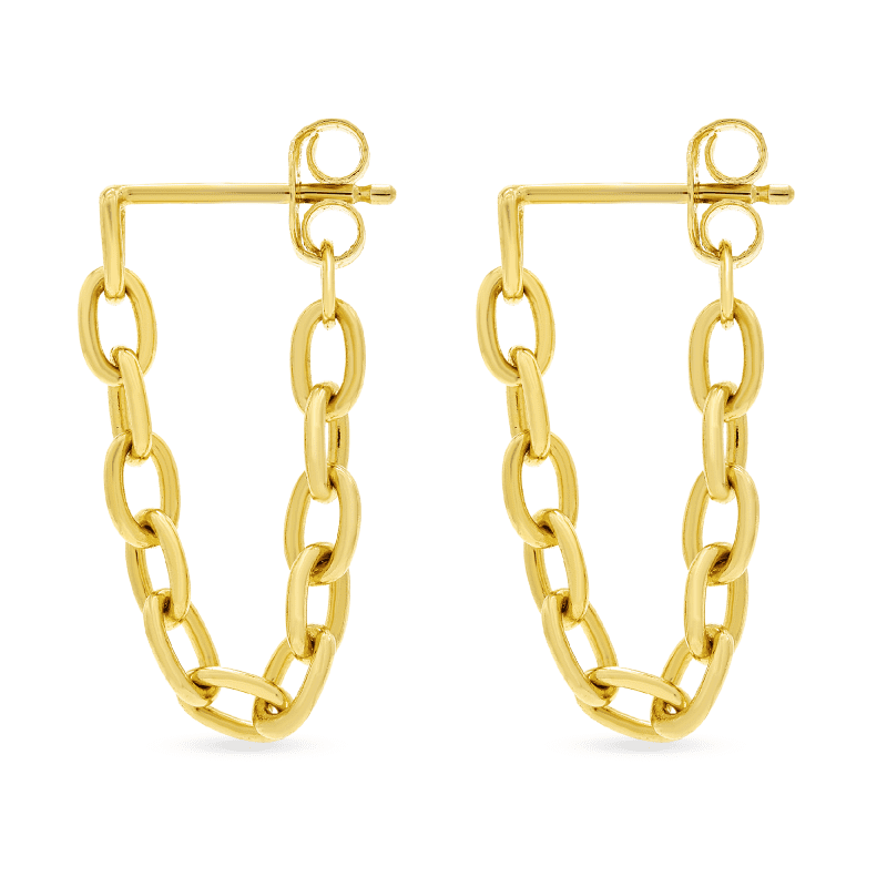 GOLD PLATED FRONT TO BACK CHUNKY CHAIN EARRINGS SIDE 2