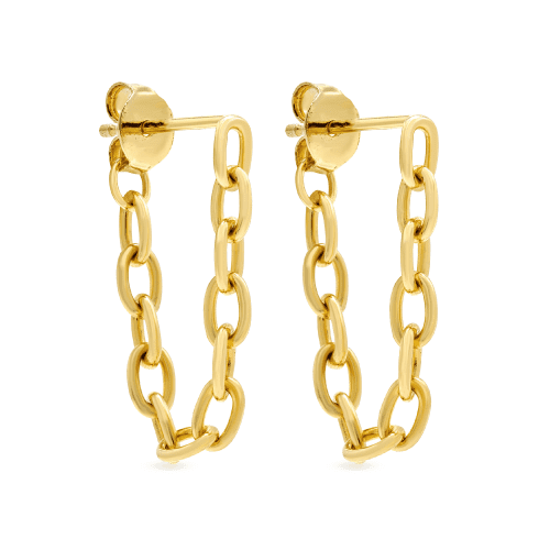 GOLD PLATED FRONT TO BACK CHUNKY CHAIN EARRINGS SIDE